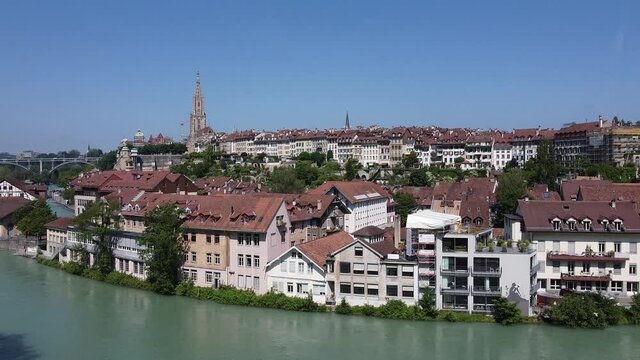 Aerial view of Bern from the Aar river, Switzerland