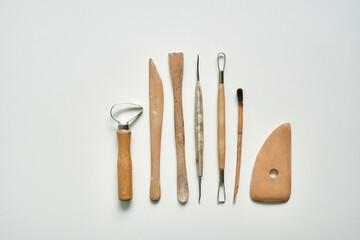wooden tools for working with clay and ceramics