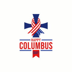 Happy Columbus Day America With Ship Wheel and Flags, celebration holiday poster, Vector and Illustration.