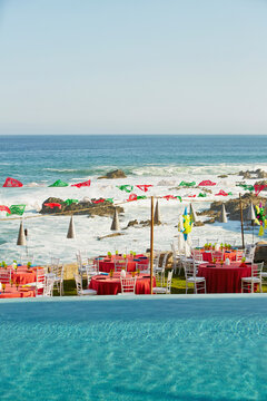 Mexican fiesta party set up at resort in Mexico