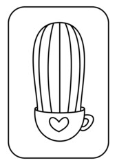 Cacti in a Cup Hand Drawn Set of Succulents, Cactuses Line Art Coloring Book Page for Adult 