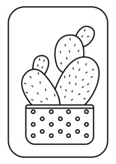 Dot Cacti Hand Drawn Set of Succulents, Cactuses Line Art Coloring Book Page for Adult 