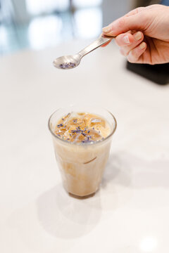 Barista Making a Lavender Latte