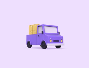 Fast shopping delivery truck with cardboard mail boxes. 3D render model icon.