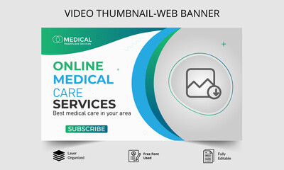 Medical healthcare youtube thumbnail template, Video thumbnail template editable customizable video thumbnail and web banner .Editable Video cover photo template for Any social media