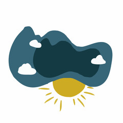 Flat design cartoon cute cloud and sun set