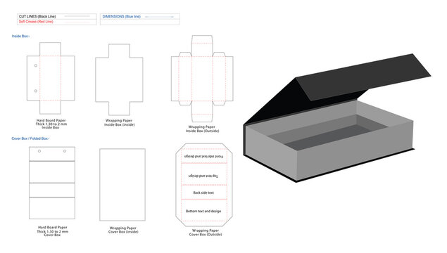 Luxury Gift Or Cosmatic Rigid Box Dieline Template With Magnetic Closure And 3D Box For Mockup