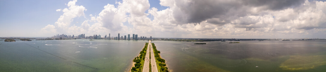 Fototapeta na wymiar Aerial photo Julia Tuttle Causeway Bridge Miami Florida over Biscayne Bay