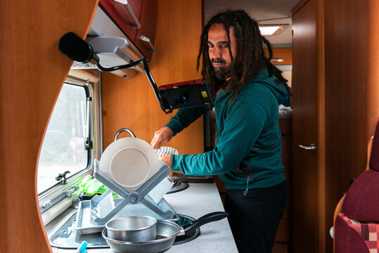 Housework at camper van