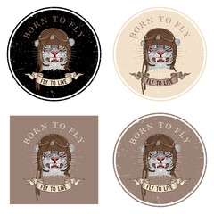 Vintage Styled of Tiger wearing pilot helmet with glasses