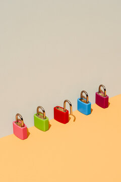 colorful padlocks in line