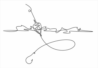 vector illustration of Fishing float floating in the water.continuous line vector drawing.