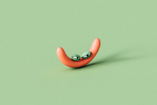 one wurst with eyes on green background