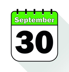 September day 30 green - Calendar Icon - Vector Illustration.	