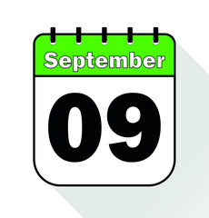 September day 9 green - Calendar Icon - Vector Illustration.	