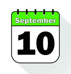 September day 10 green - Calendar Icon - Vector Illustration.	