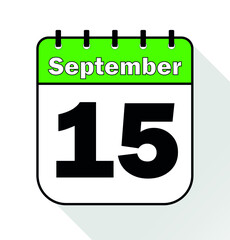 September day 15 green - Calendar Icon - Vector Illustration.	