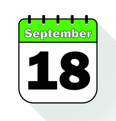 September day 18 green - Calendar Icon - Vector Illustration.	