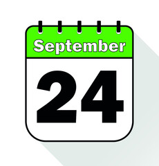 September day 24 green - Calendar Icon - Vector Illustration.	
