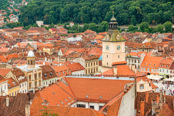 Fototapeta na wymiar Top view of the old town of Brasov in Romania