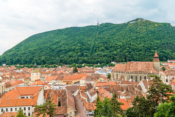Top view of the old town of Brasov in Romania