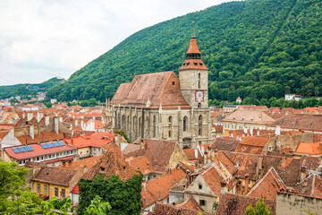 Top view of the old town of Brasov in Romania