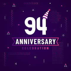94 years anniversary greetings card, 94 anniversary celebration background free vector.