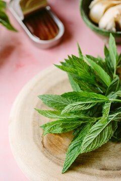 Mint and other salsa verde ingredients