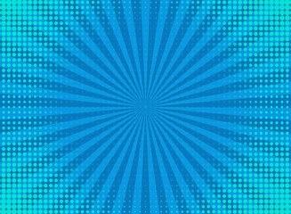 Pop art comic pattern. Halftone background. Blue dotted print. Cartoon vintage texture. Geometric duotone banner with half tone effect. Funny superhero backdrop. Gradient design. Vector illustration
