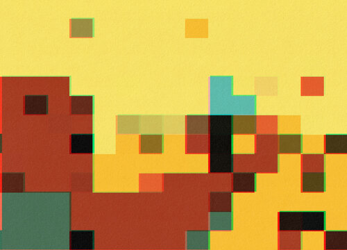 Minimal Red And Yellow Pixel Composition