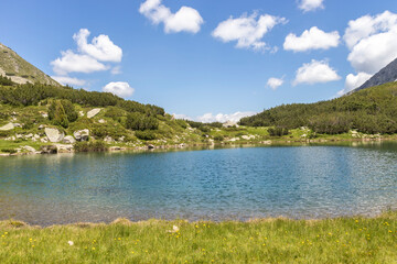 landscape of Muratovo (Hvoynato) lake at Pirin Mountain, Bulgaria