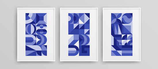 Unique minimalistic bauhaus geometric design vector template collection. Colorful creative wall art concept bundle.