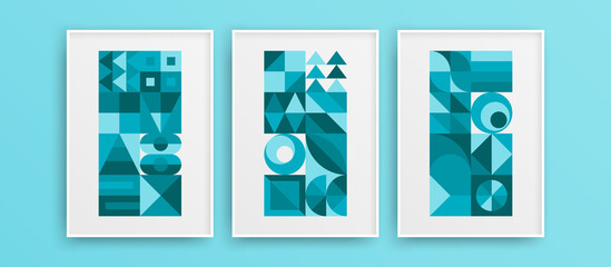 Isolated clean bauhaus shapes design vector layout collection. Simple multicolored home art artwork composition.