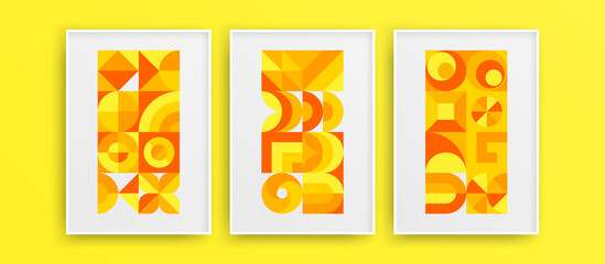 Amazing vivid flat shapes design vector template bundle. Abstract modern mural art artwork composition.