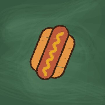 Hot dog Icon design, Colorful chalk. Draw a picture on the blackboard.
