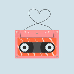 Vintage tape cassette in trendy style. Listening to music, song, playlist concept. Stereo sound, retro mixtape, audio record for 80s, 90s. Isolated vector illustration