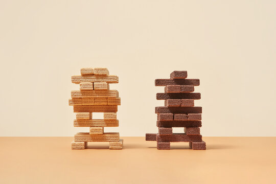Two waffles balanced towers