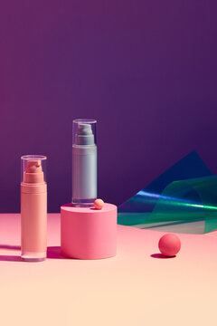 Cosmetic container on color background.
