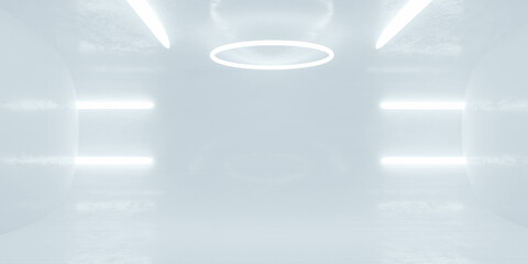 white futuristic empty studio room 3d render illustration