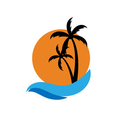 Fototapeta na wymiar Palm tree sunset icon design template isolated illustration