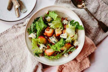 peach, almond and blue cheese salad