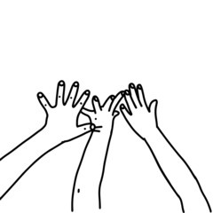 Childish gesture in the form of five fingers raised upward. The cildrend's hands shows the number five on the fingers. Vector illustration for the site, educational cards, children s books