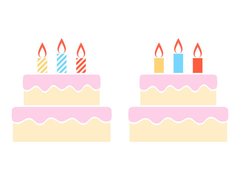 【誕生日】フラットな2段バースデーケーキのアイコンセット【スイーツ/デザート】