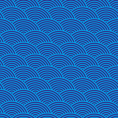 Chinese Style Squama Waves Outline - Seamless Vector Square Pattern