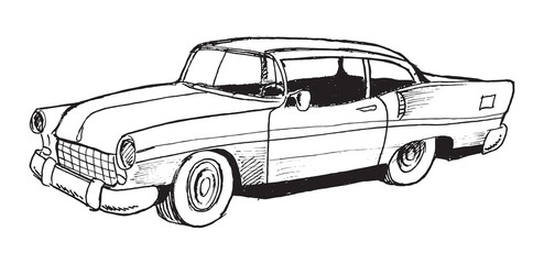 Retro car vector hand drawn sketch