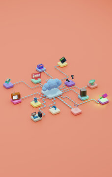 Low-poly cloud services concept