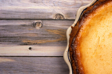 Homemade Yogurt Pie on wooden table. 
