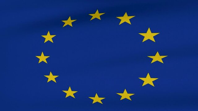 Loop der europ&auml;ischen Fahne  wehend im Wind als Nahaufnahme.