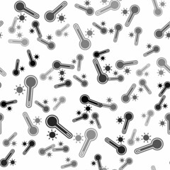 Black Meteorology thermometer measuring heat and cold icon isolated seamless pattern on white background. Thermometer equipment showing hot or cold weather. Vector