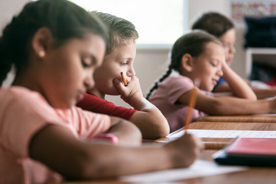 School: Students Working On Math Classwork
